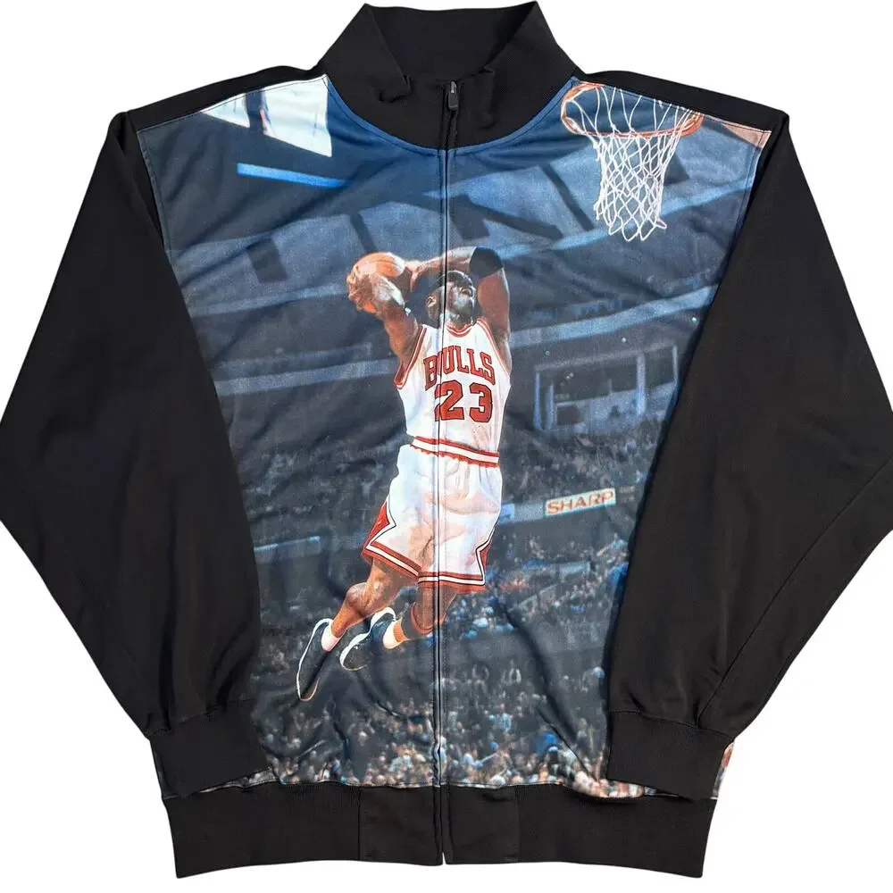 SMX Michael Jordan Bomber Jacket Y2K Chicago Bulls Basketball Black Unisex 2XL